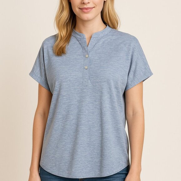 J McLaughlin Top Size Medium Short Sleeve Blue Minimalist Everyday Casual Simple - Picture 8 of 8
